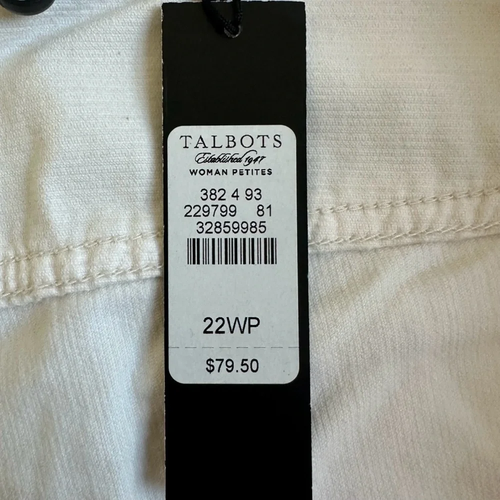 Talbots Petites NWT Corduroy Ribbed Straight Leg Pants Size 22 W Off White Cream